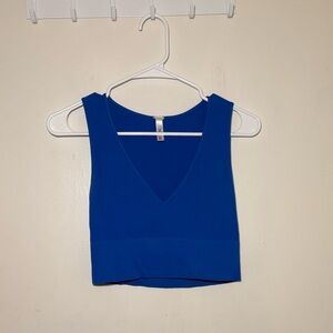 Blue Sleeveless V-Neck Crop Top